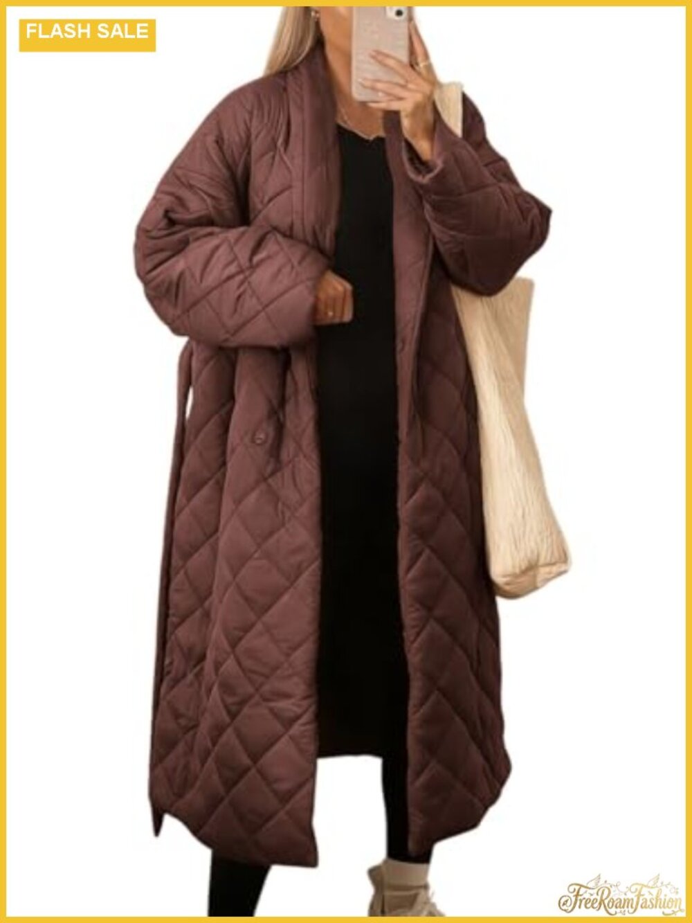 Oversized Quilted Down Coat Belted Midi Long Puffer Jacket Wrap Coat